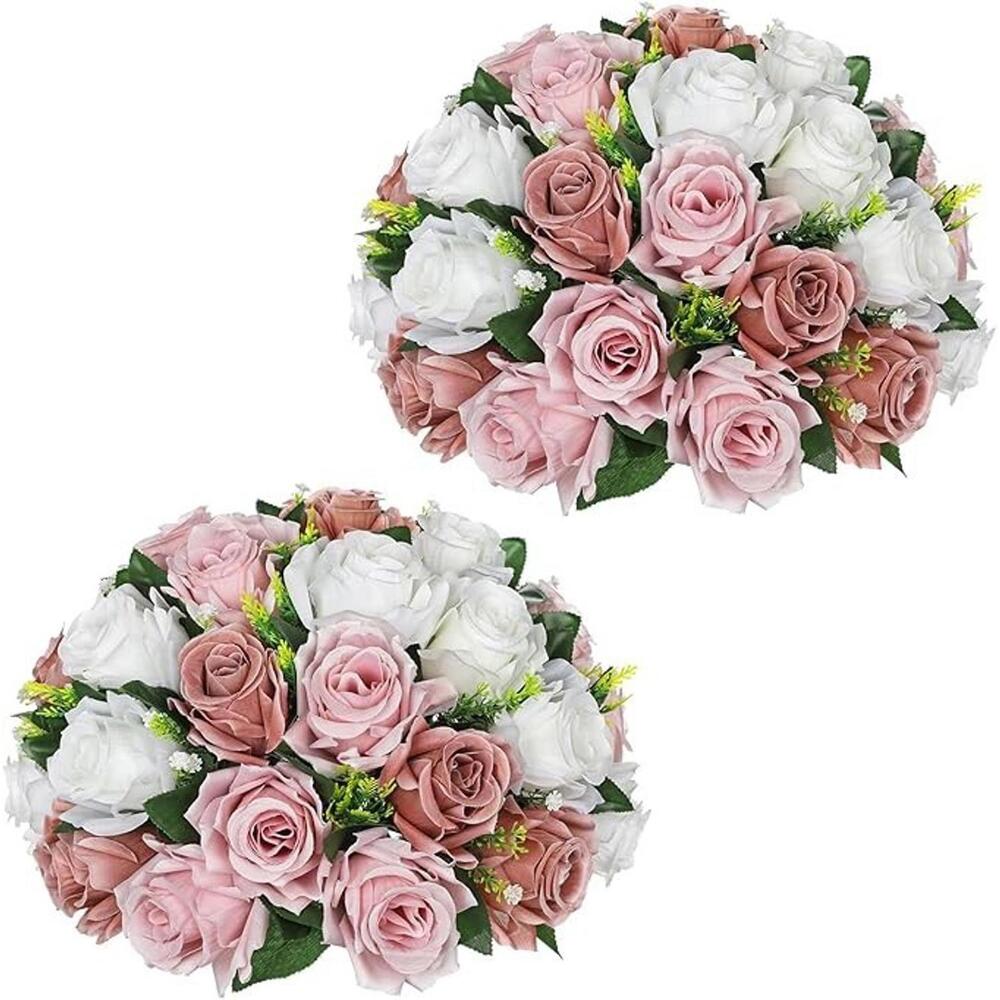 Elegant Dusty Rose and White Artificial Rose Bouquet